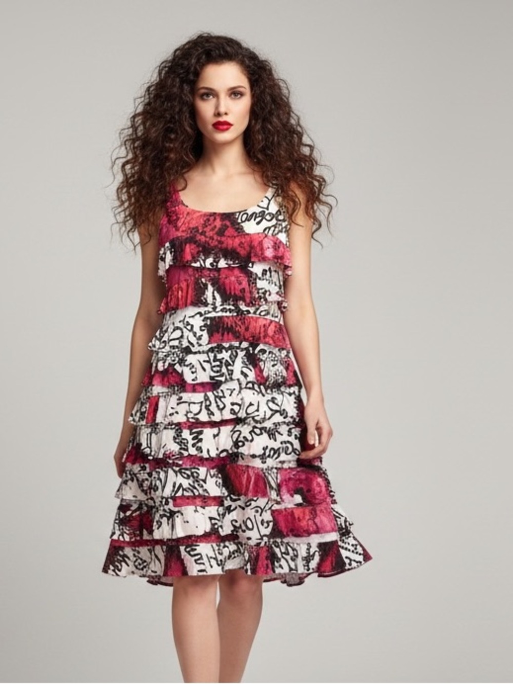 Tango Mango Tiered Ruffle Script Floral Print  Dress Size S